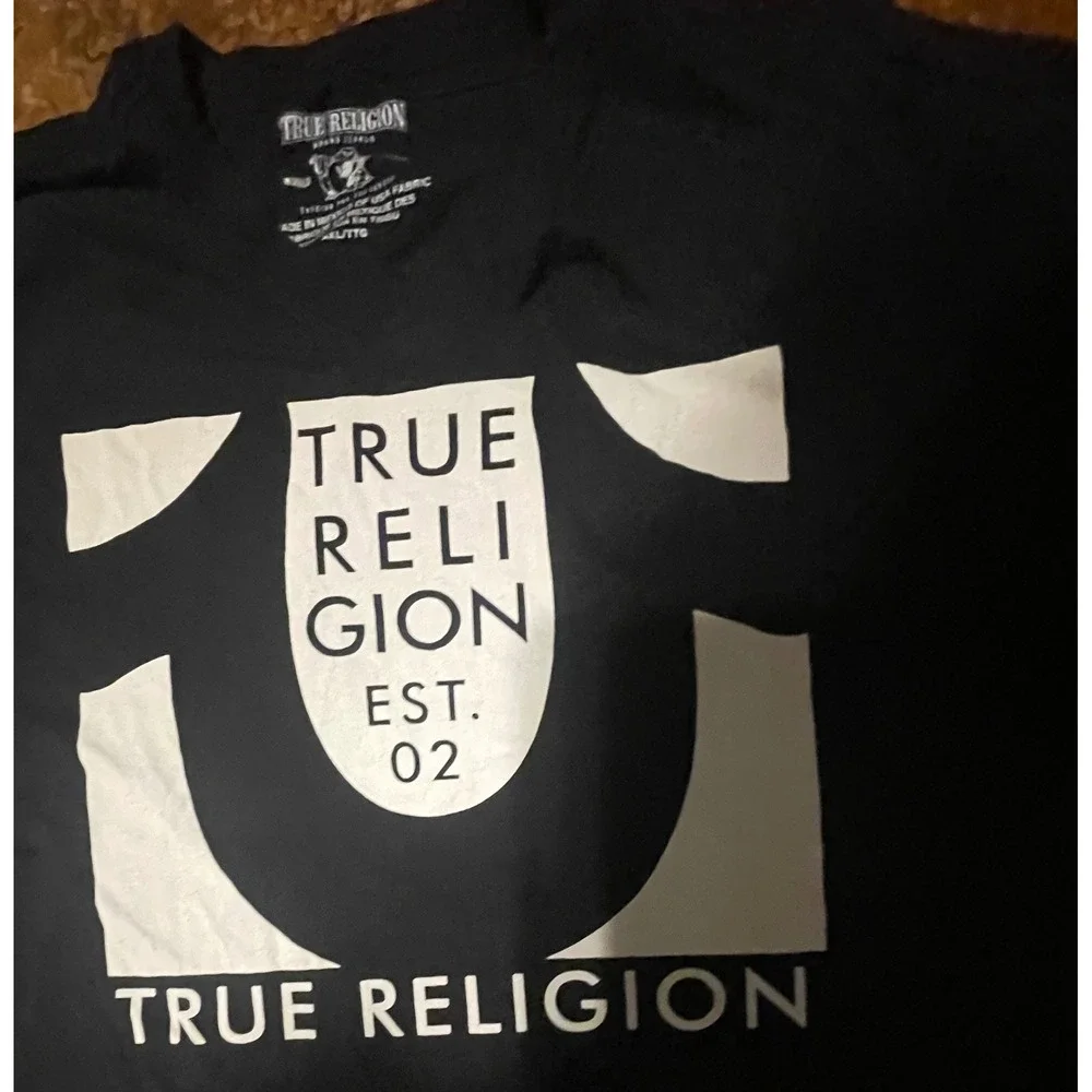 True Religion Mens‎ Horseshoe Logo Graphic T-Shirt Black XXL Short Sleeve Tee